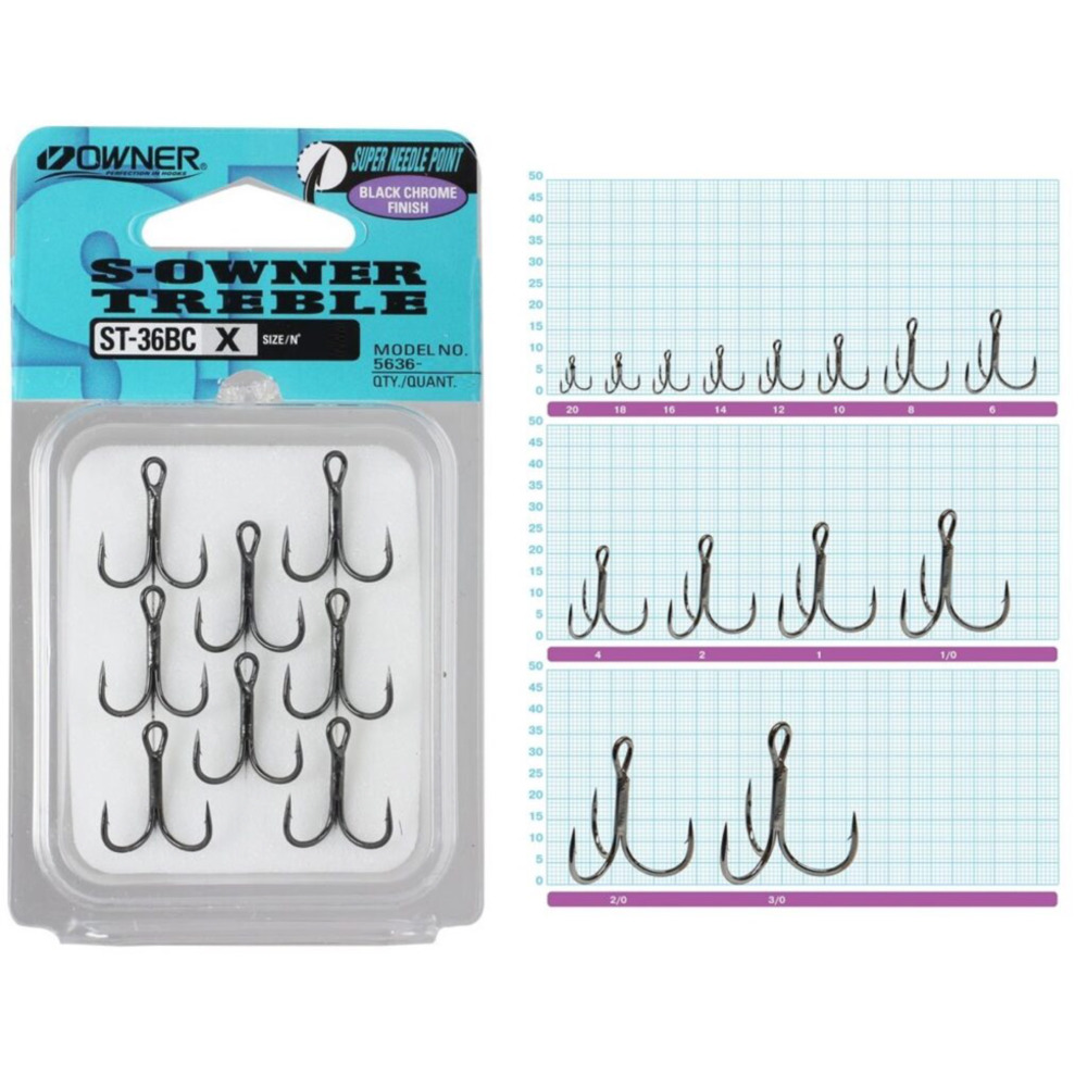 Owner ST-36BC Stinger Predator Treble Hooks - Black Chrome, Size 10, 8 Per Pack