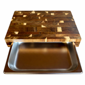 Griešanas dēlis no akācijas koka 38×29×7cm ar nerūsējošā tērauda atvilktni 32.5×26.5×4 cm,BP64388